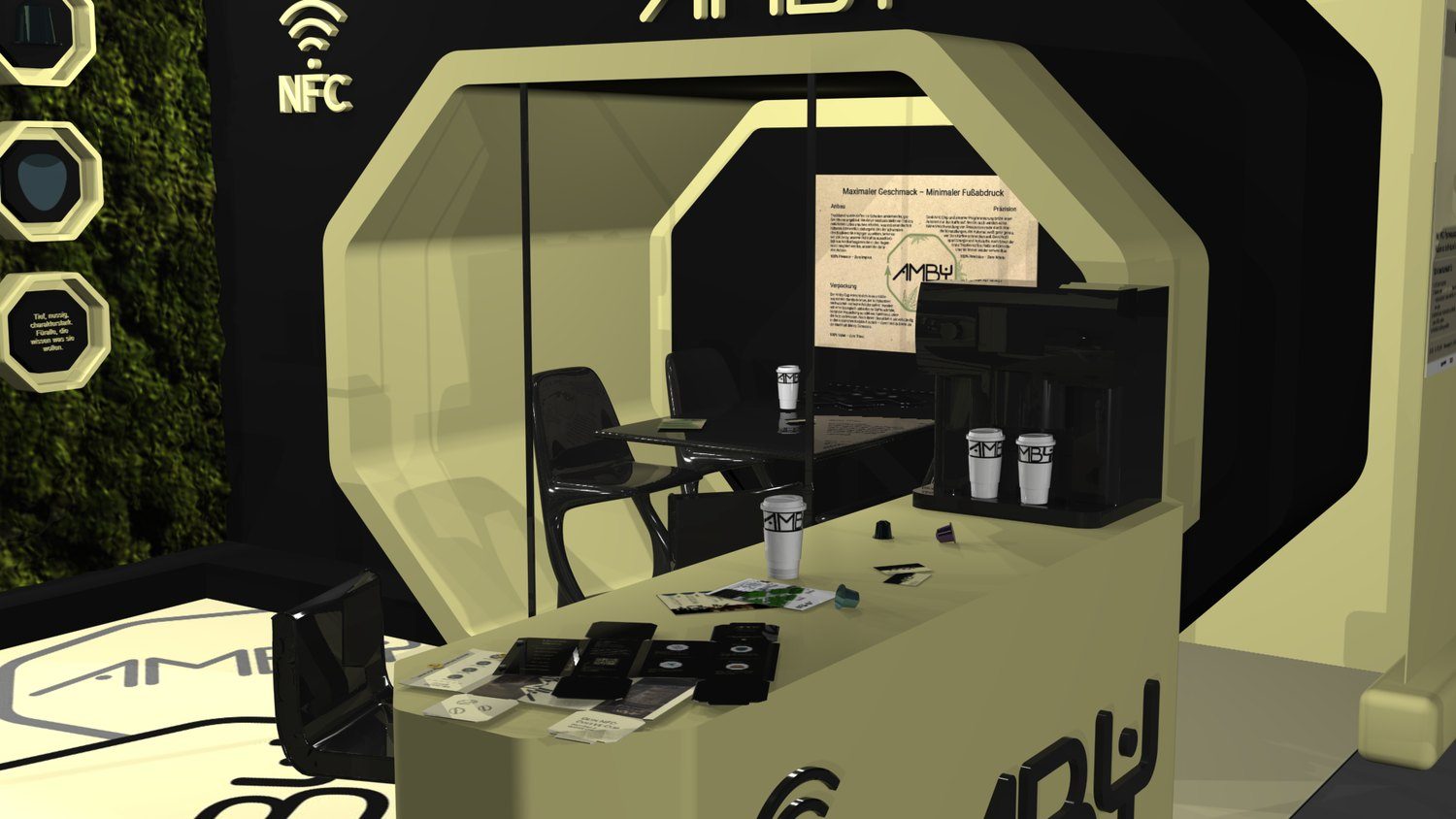 3D-Rendering des Messestands für AMBY CupCrafters